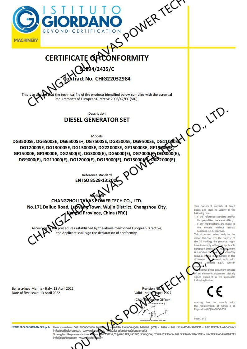 Diesel generator set CE Certification